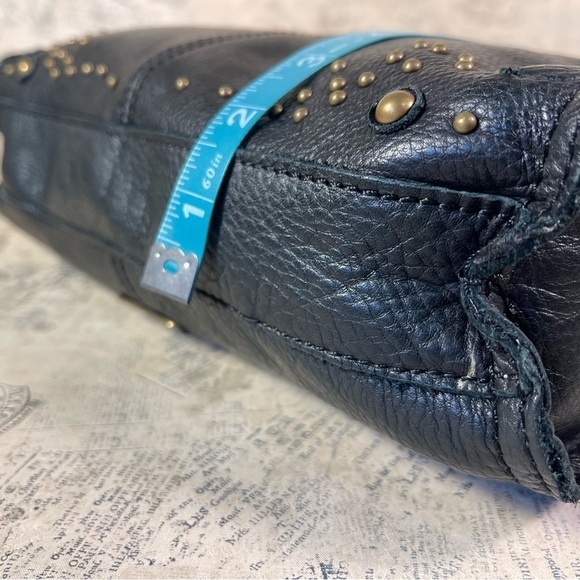 Lucky Brand 100% Black Leather Tote / Crossbody with studs - Picture 15 of 16